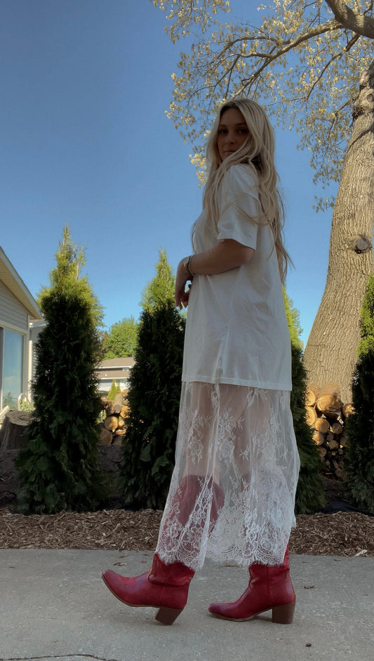 Solid Lace Patchwork Short Sleeve Maxi Dress