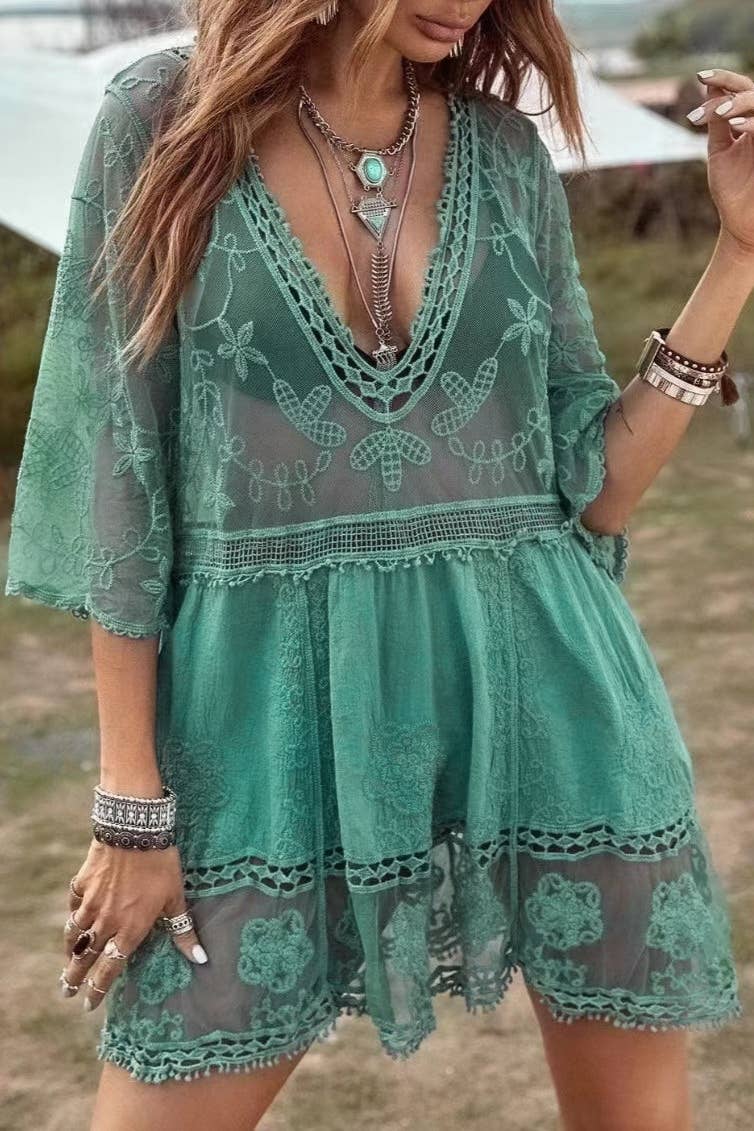 Embroidered Crochet Lace Beach Cover Up Dress